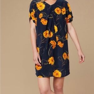 Amour Vert Navy Dress with Yellow Floral Design